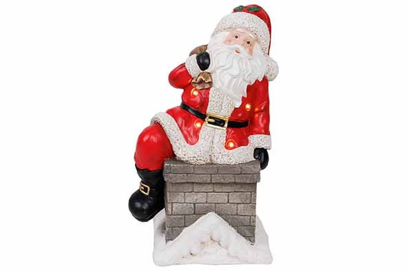 KERSTMAN IN CHIMNEY LED LIGHT ROOD WIT 33X26XH54CM MAGNESIUM