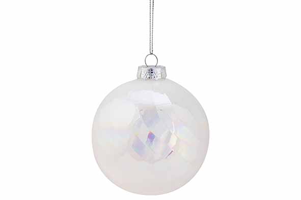 Kerstbal Spiral Pearl wit 10 x 10 x 10 cm glas