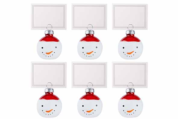 Set van 6 kaarthouders sneeuwman rood-wit 4 x 4 x 4 cm glas