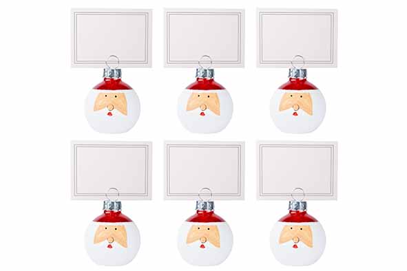 Kaarthouder Santa rood-wit, set van 6, glas, 4 x 4 x 4 cm