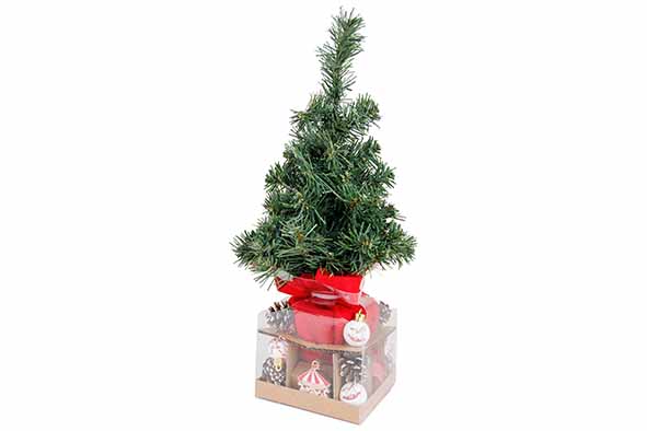 Weihnachtsbaum mit 27 Dekorationen rot 20 x 20 x H 46 cm Kunststoff