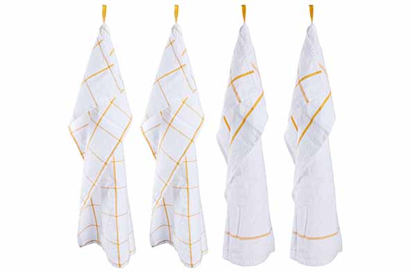 Koton set van 4 keukenhanddoeken wit/oker 50 x 70 cm