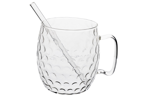 Set van 4 Moscow Mule glazen, hamertone, transparant 500 ml - incl. 2 eco rietjes