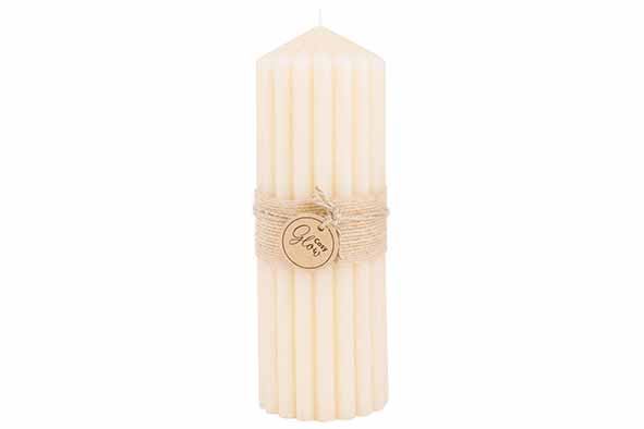 Cosy Glow Kerze Ribble Beige 7 x 7 x 20 cm