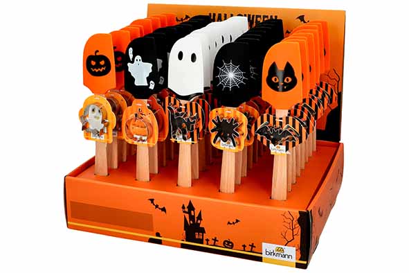Halloween display of 40 scrapers with cookie cutter, wood and silicone