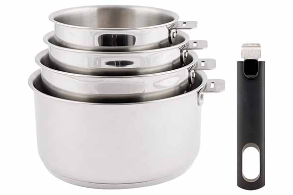 Click set van 5 steelpannen Ø 14-16-18-20 cm, roestvrij staal