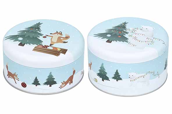 Boîte pour biscuits Christmas Deco Small ronde lot de 2 D12 x H6 cm + D14 x H7 cm