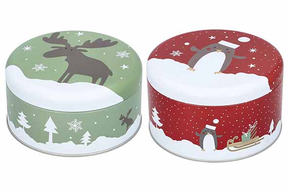 Boîte pour biscuits Christmas Animals ronde lot de 2 D12 x H6 cm + D14 x H7 cm