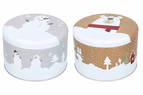 Boîtes à biscuits de Noël lot de 2 rondes L D15 x 10 cm + XL D18 x 12 cm