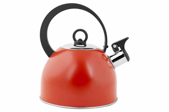 Fluitketel rood 1,7 l Ø 18 cm, H 21,5 cm roestvrij staal, nylon handvat