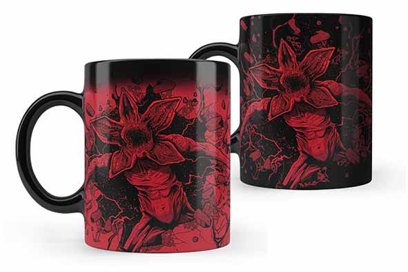 Stranger Things beker 300 ml Ø 8 x H 9,2 cm thermochroom zwart-rood