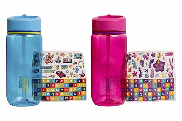 Junior drinkfles 600 ml 2 ass. kleuren met stickers