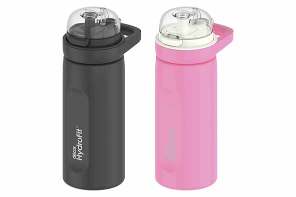 Hydrofit Deluxe Trinkflasche 750 ml mit Tragegriff, Edelstahl, Ø 7,9 cm