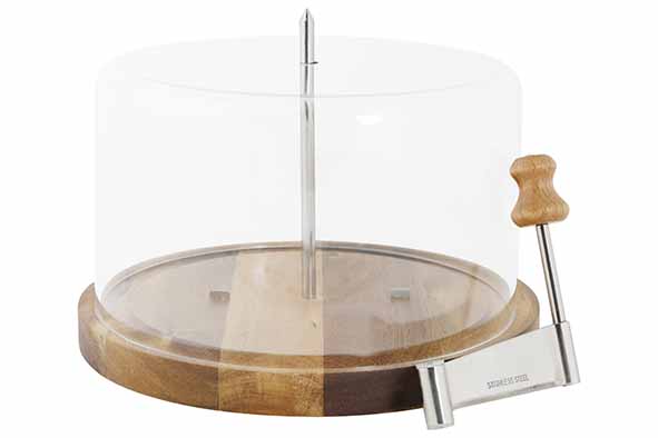 Aspen Käsehobel mit Haube Ø 22 cm Holz und Edelstahl natur