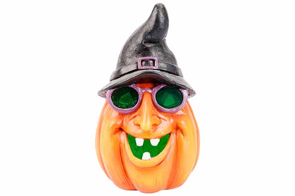 Kürbis LED farbwechselnd Gesicht orange, 21 x 22 x 36 cm, Polyresin
