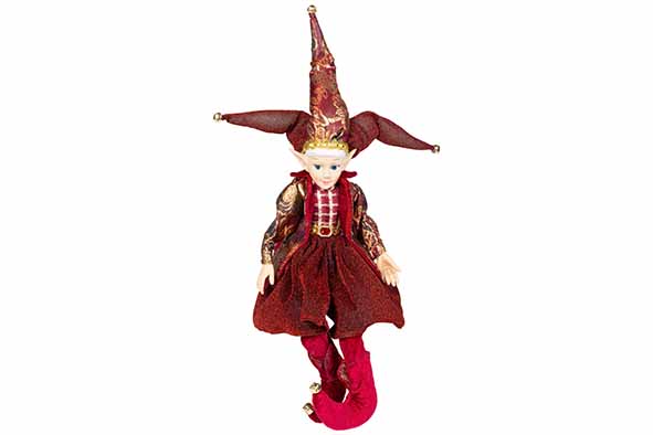 Figuur elf deluxe bordeaux goud 20 x 20 x 50 cm textiel