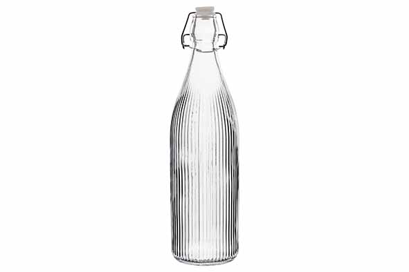 Melkfles 1 l, glas, gestreept, Ø 8,5 x 31 cm