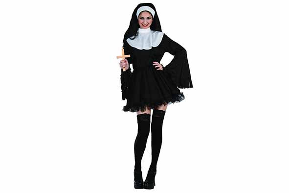 Kostuum Naughty Nun adult zwart-wit textiel