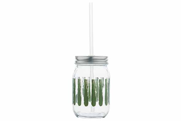 Brisa Mason Jar 0,47 l, grün, mit Trinkhalm, Ø 8 cm