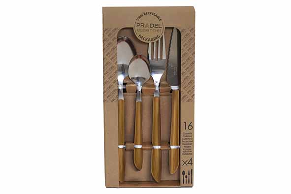 Pradel Essentiel Vibrato bestekset 16-delig natuur 18/0 handvat met houteffect