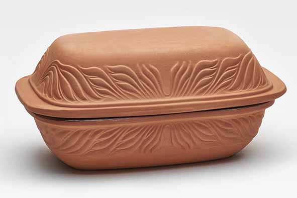 Aardewerken ovenschaal met deksel voor 6 personen, 38 x 12 x H 25 cm