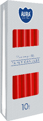 Set van 10 kaarsen rood Ø 2,3 x H 24,5 cm