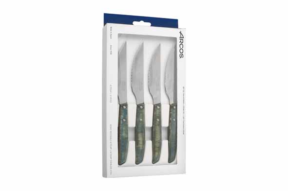 Forest steakmessen, blauw, set van 4, populieren handvat
