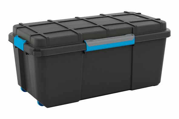 Scuba box L zwart 80 l op wielen blauwe clips 78 x 39.5 x 35 cm