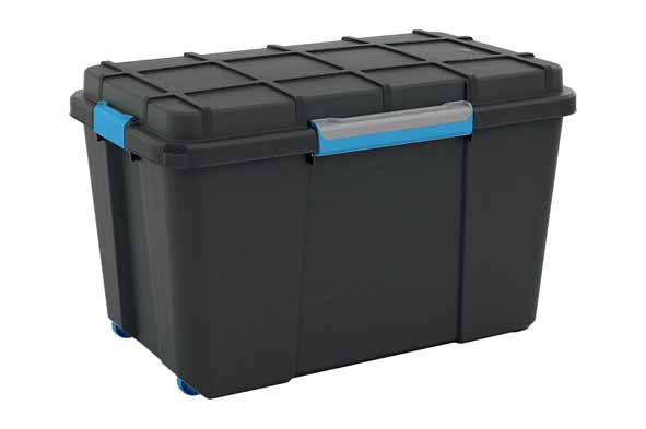 Scuba Box XL Schwarz 110 l auf Rädern Blaue Clips 73.5 x 44.5 x 46 cm