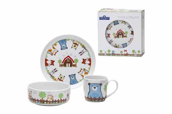 Kinder-Set set van 3 bord, bowl en beker vos en vrienden