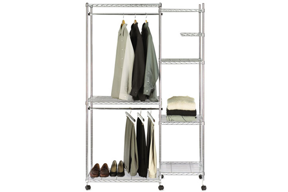 Kledingrek met wieltjes en hoes, chroom, 120 x 46 x 183 cm