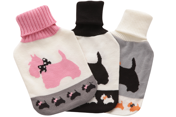 Warmwaterkruik 2 l met hoes hond set van 3, gebreid