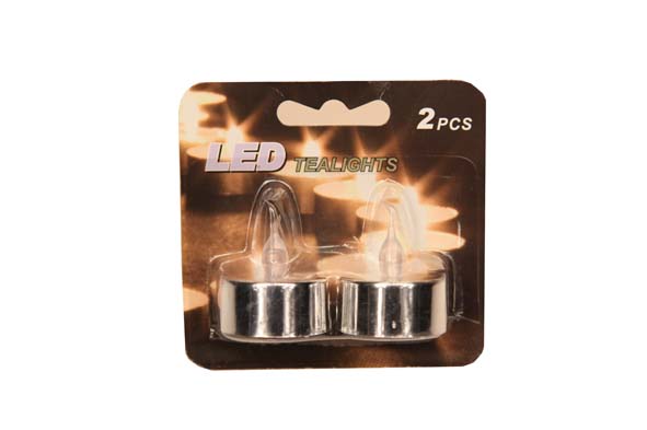 2er-Set LED-Teelichter silber, auf Karte, inkl. Batterien