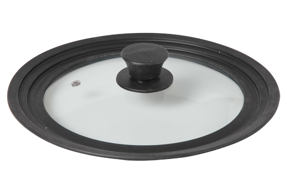 Multi-diameter deksel D22-24-26 cm, glas met siliconen rand, transparant