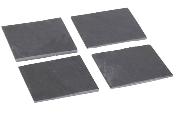 Glasonderzetter van leisteen, set van 4, 10 x 10 x 0,4 cm, zwart