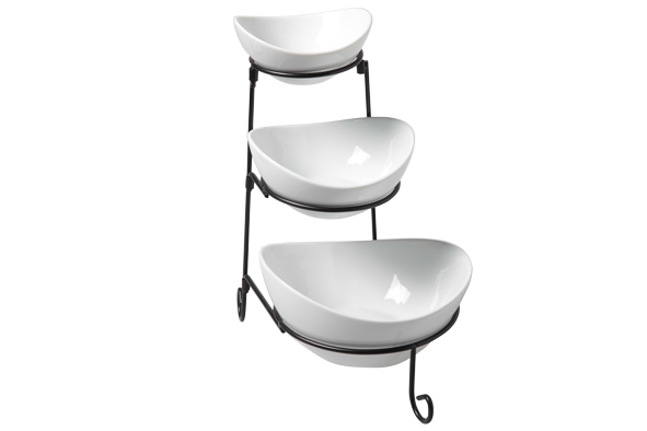 Buffet etagère met 3 schalen zwart-wit 11,5 x 13 - 14,5 x 16 - 18,5 x 20 cm