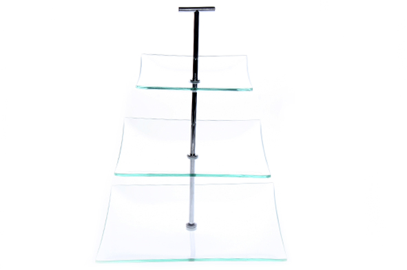 Etagère van glas, 3 niveaus, Ø 25-20-15 cm, H 30 cm