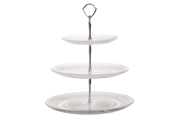 Retro Etagere weiß, 3 Ebenen, Ø 18-29 cm, H 34 cm