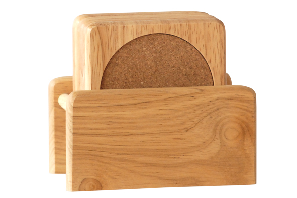 6er-Set Untersetzer mit Halter Rubberwood 7,3 x 11,5 x 10,5 cm