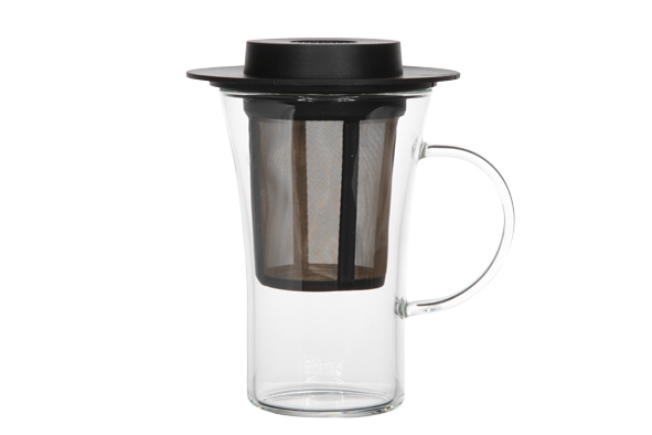 Theeglas met filter en deksel zwart bistrosysteem