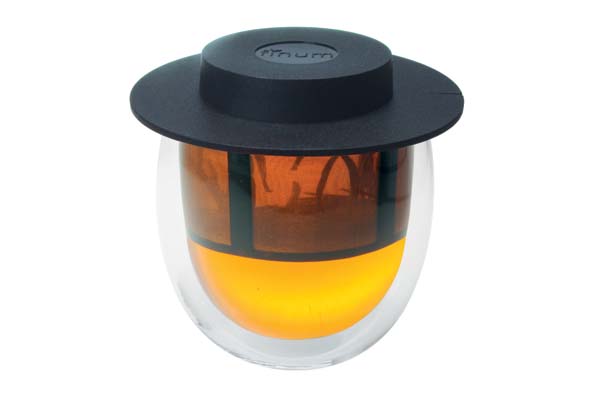 Dubbelwandig glas met filter en deksel 200 ml zwart