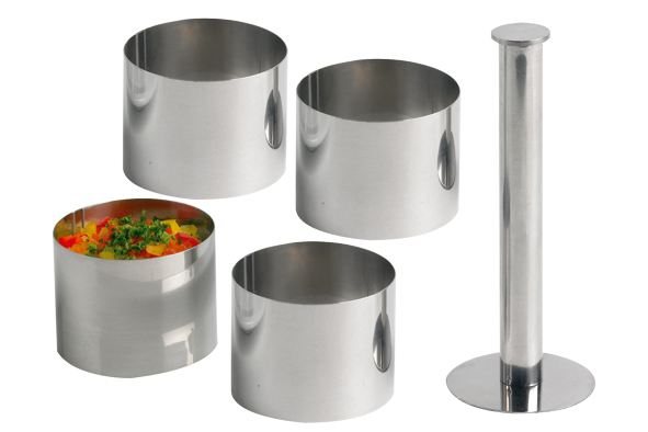 Garnierringen set van 4, Ø 7 cm, met stamper, inox