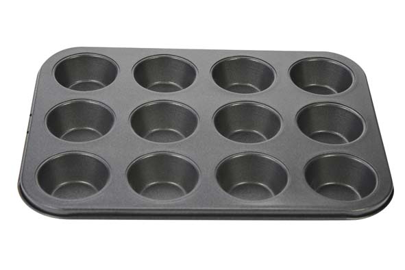 Bakvorm voor 12 muffins zwart 25,5 x 19,3 x 2 cm