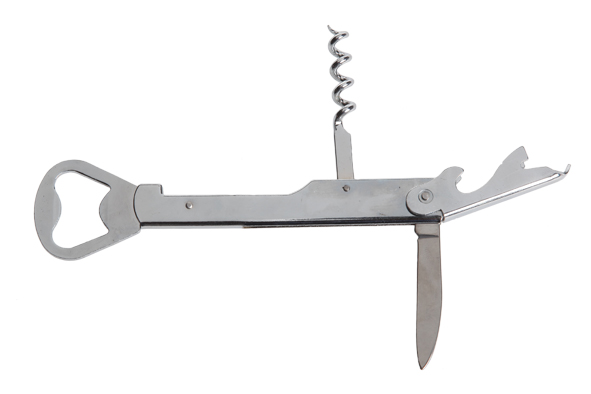 Flessenopener en kurkentrekker, 14 cm, verchroomd