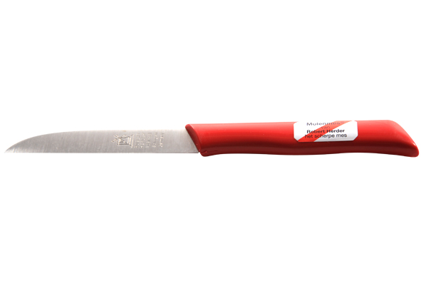 Molenmes schilmes rood 85 mm roestvrij staal kunststof handvat